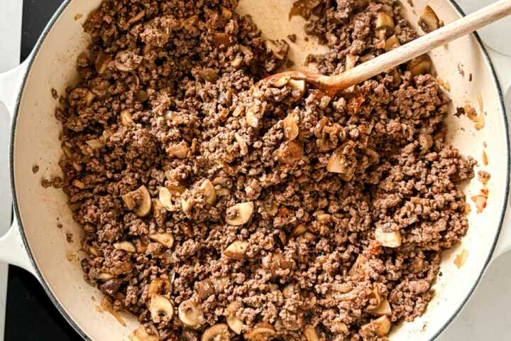 browning ground beef in a skillet