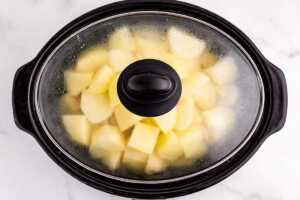 Slow cooking potatoes.