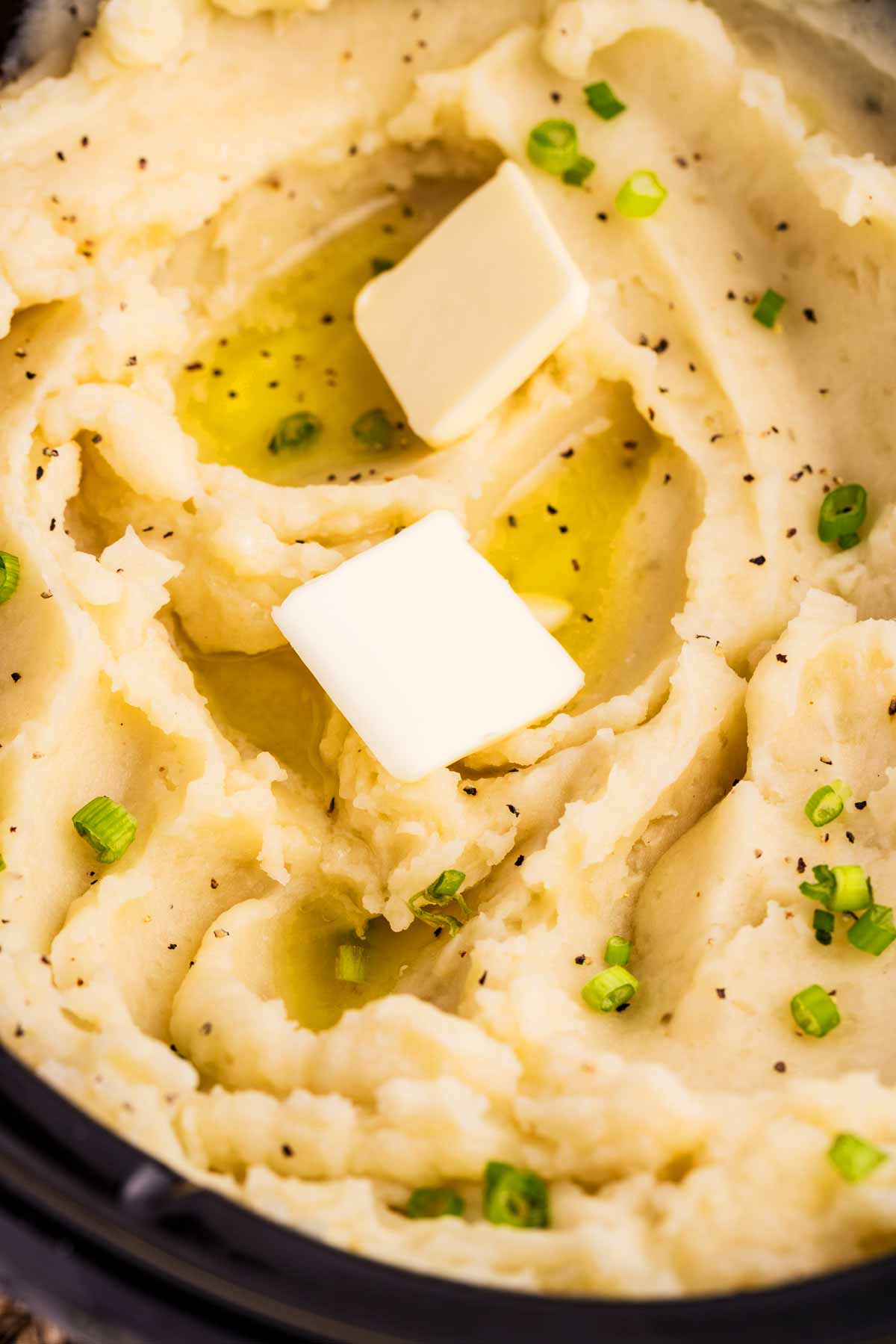 Looking at mashed potatoes close up.