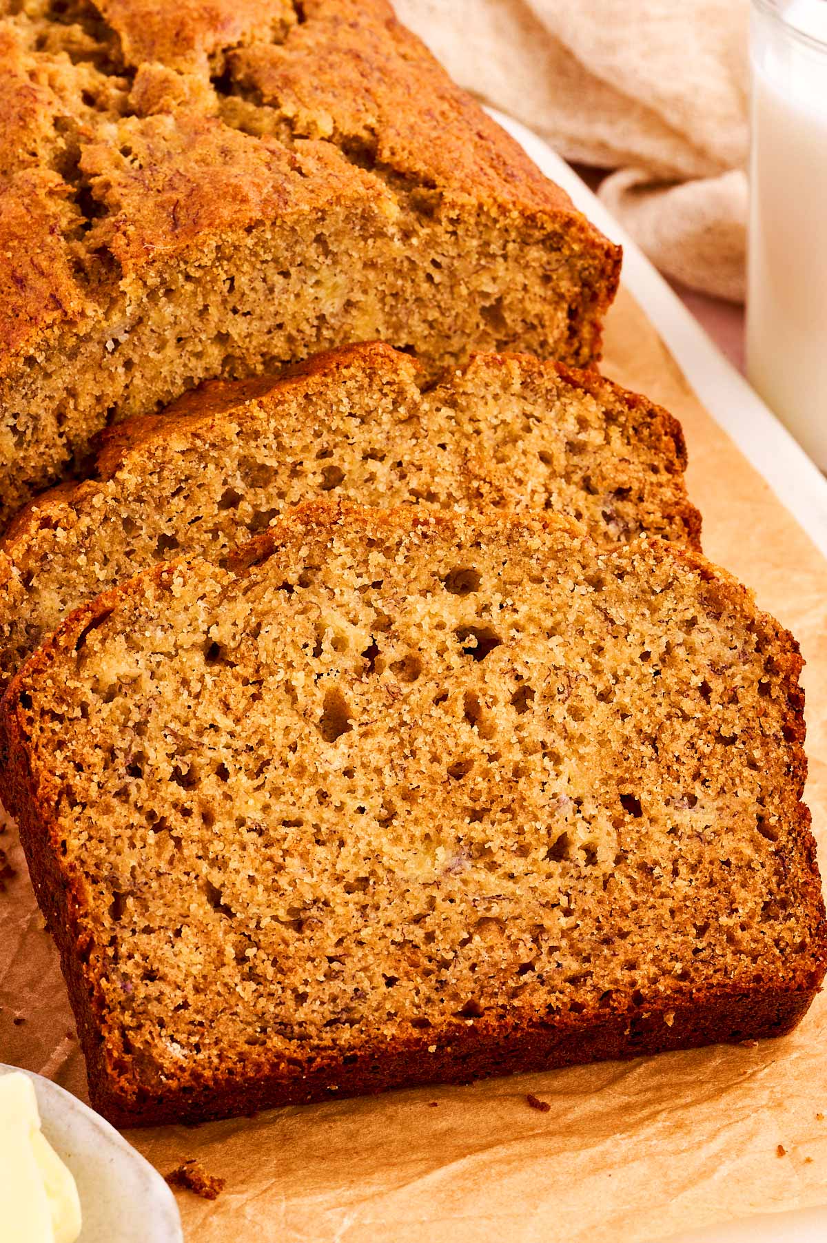 Sliced banana bread.