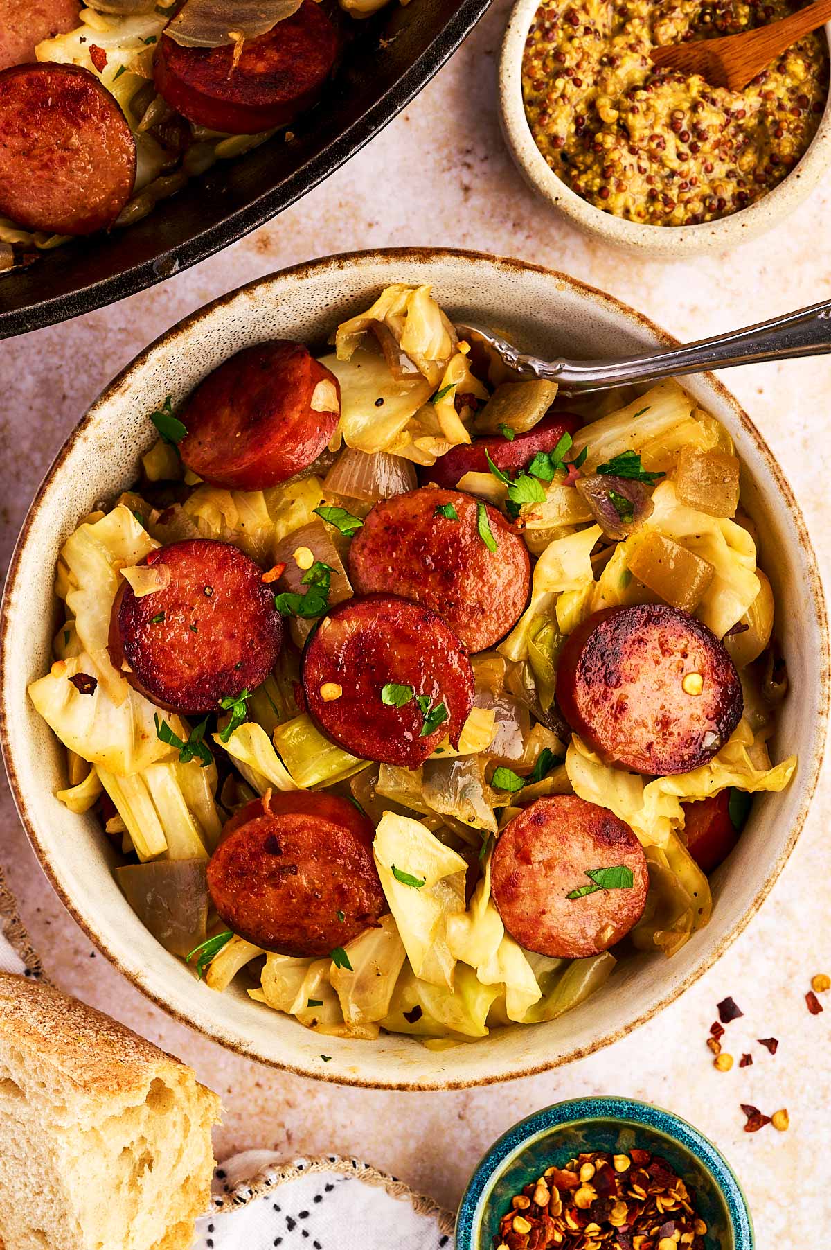Sausage and kielbasa in a bowl.