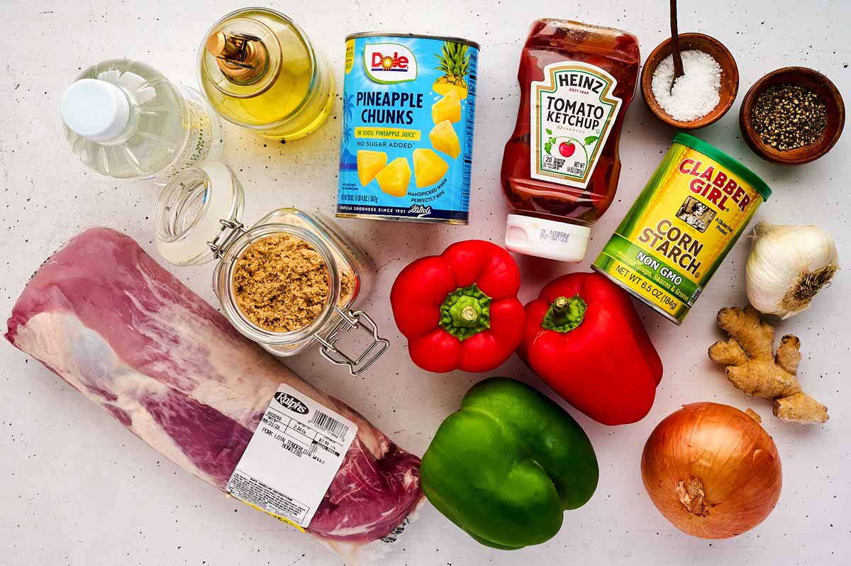 Groceries for sweet and sour pork.