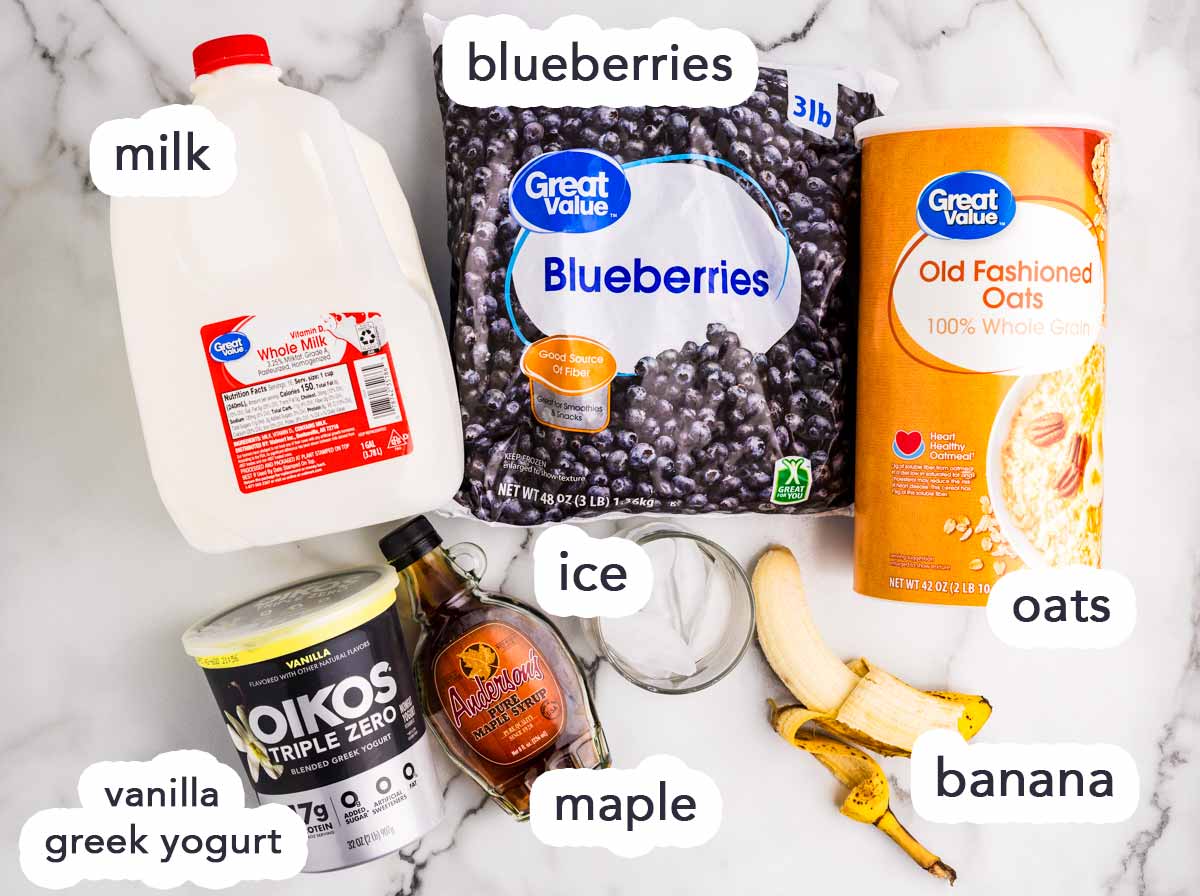 Ingredients for blueberry banana smoothie.