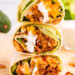 Stack of chicken wraps.