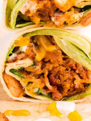 Stack of chicken wraps.