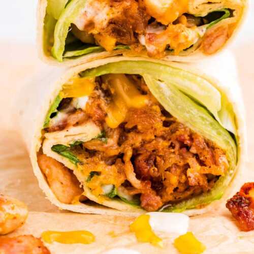 Stack of chicken wraps.