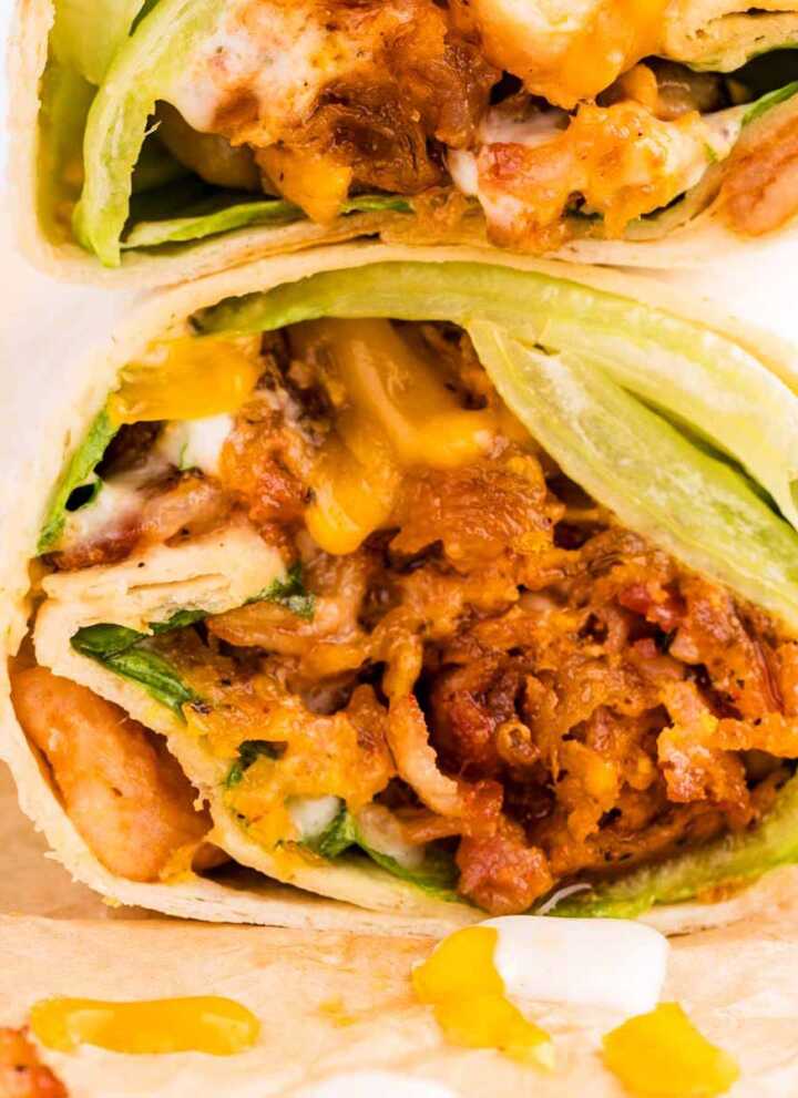 Stack of chicken wraps.
