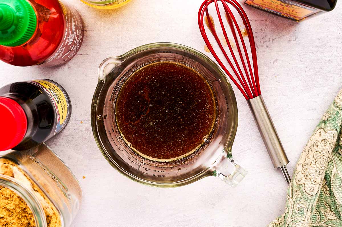 Sauce for egg roll in a bowl.