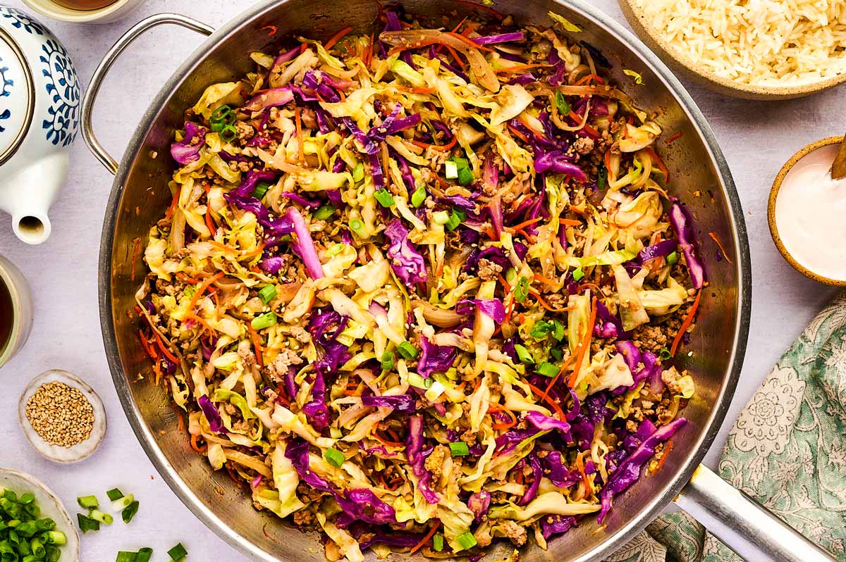 Serving egg roll in a bowl from the skillet.