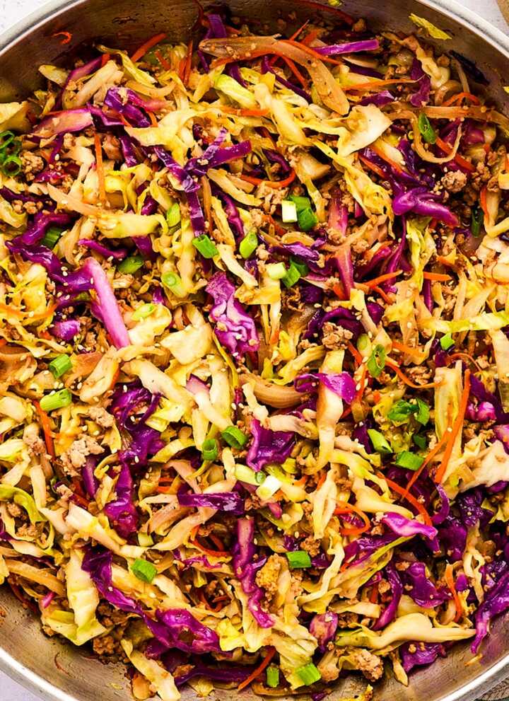 Serving egg roll in a bowl from the skillet.