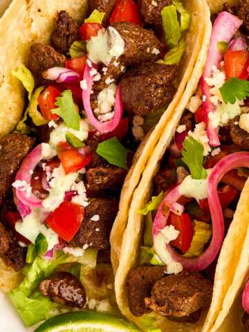 Close up of steak tacos.