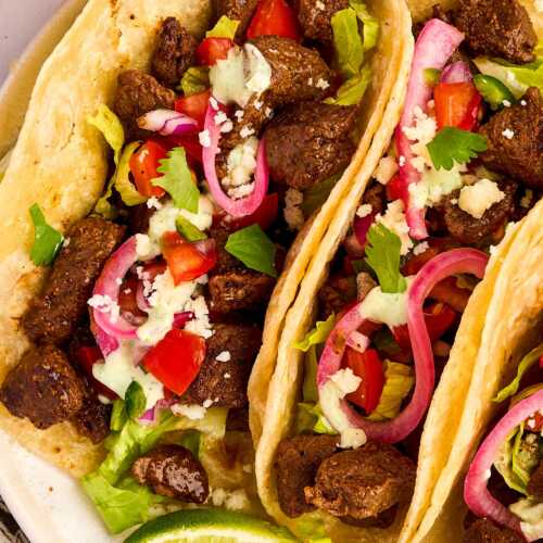 Close up of steak tacos.