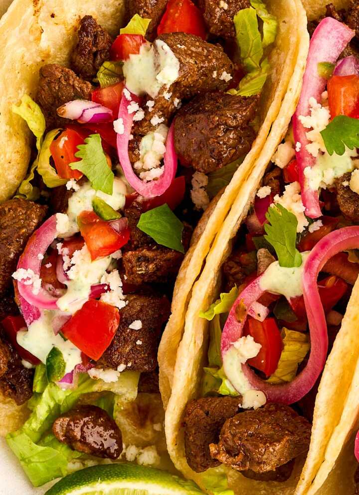 Close up of steak tacos.
