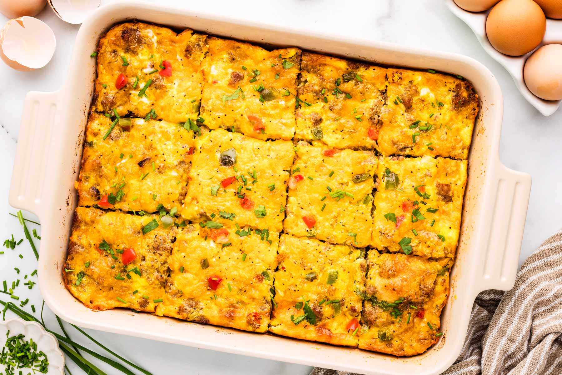Crescent roll breakfast casserole being served.