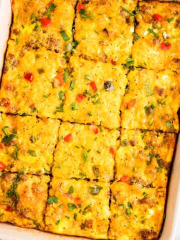 Crescent roll breakfast casserole being served.