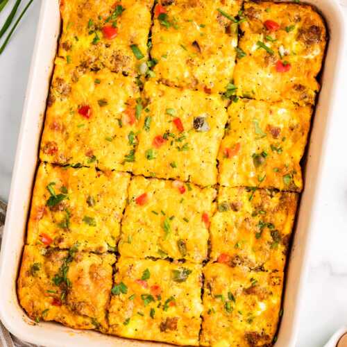 Crescent roll breakfast casserole being served.