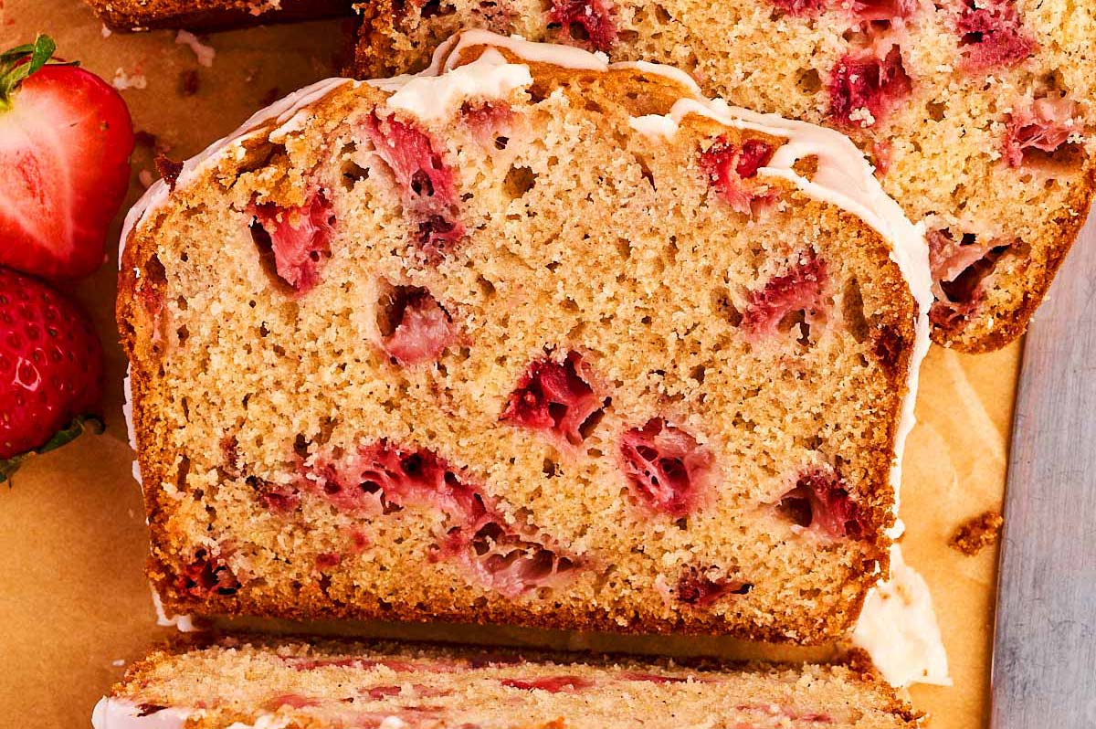 Slice of strawberry bread.