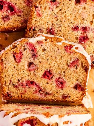 Sliced strawberry bread.