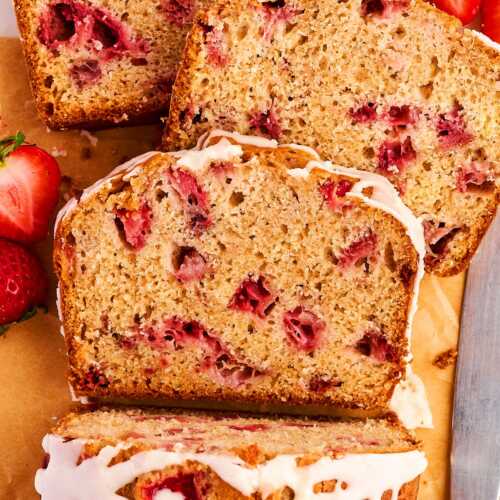 Sliced strawberry bread.