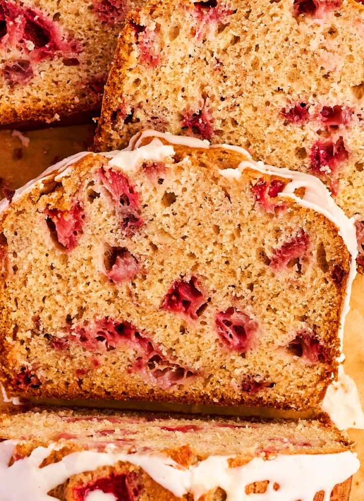 Sliced strawberry bread.