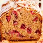 Loaf of sliced strawberry bread.