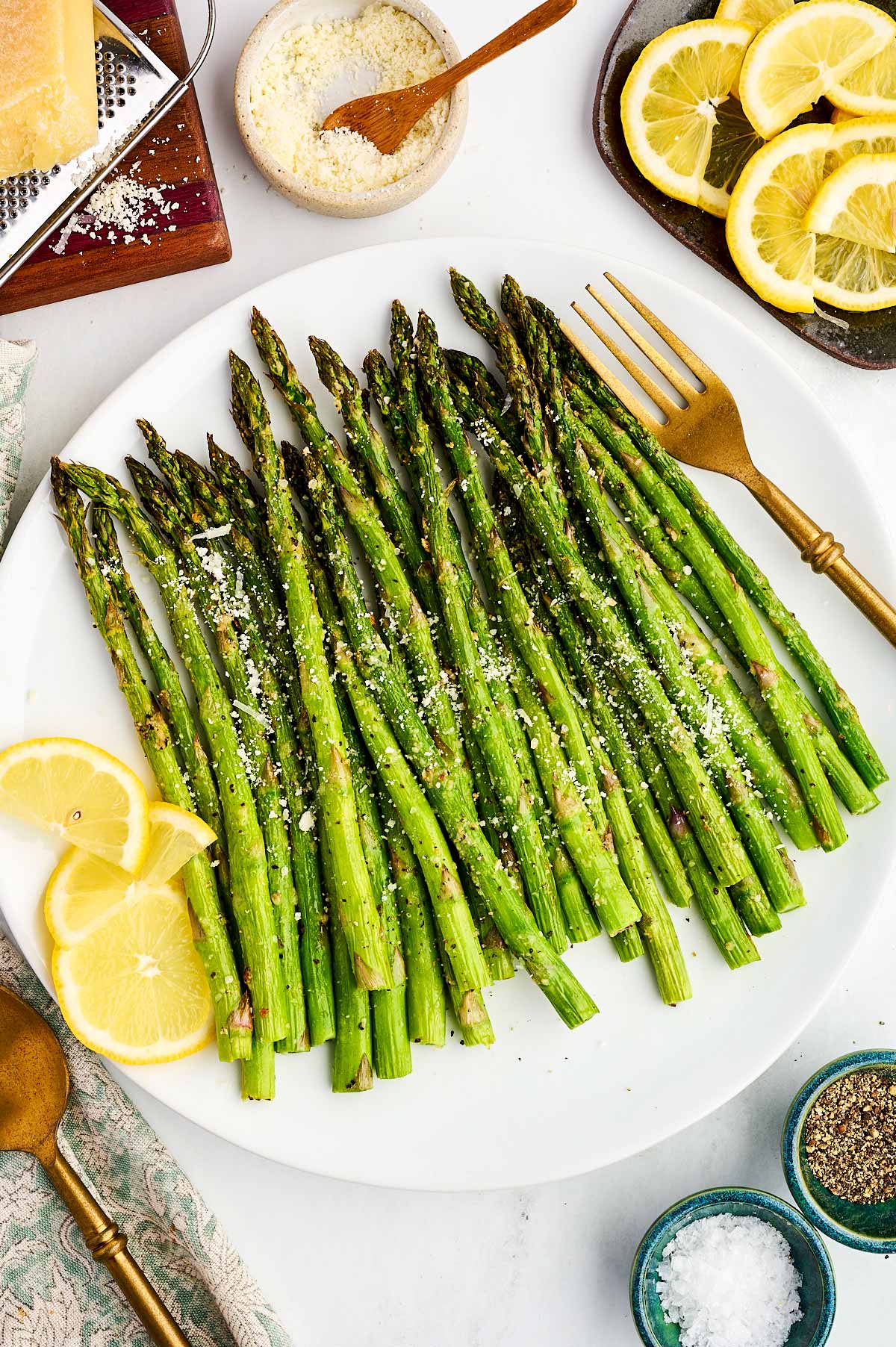 Platter with air fried asparagus.