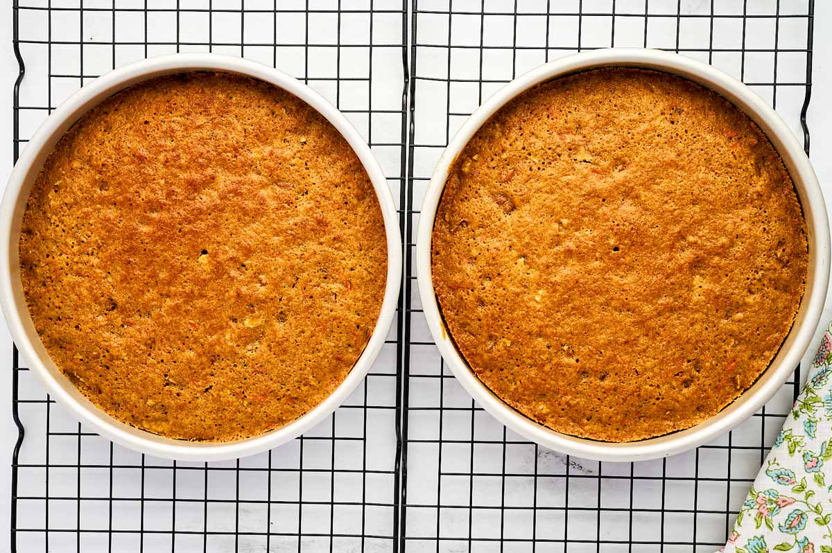 Baked carrot cake in two pans.