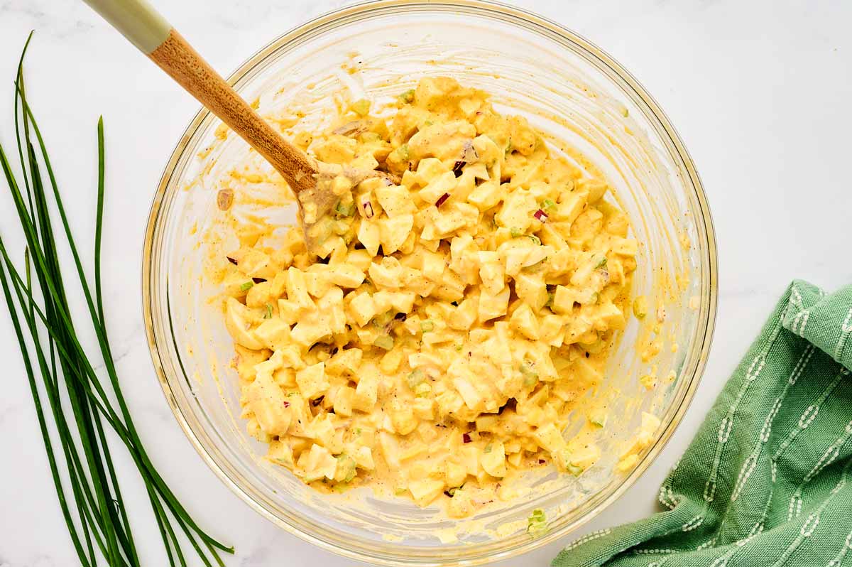 Egg salad in a bowl.