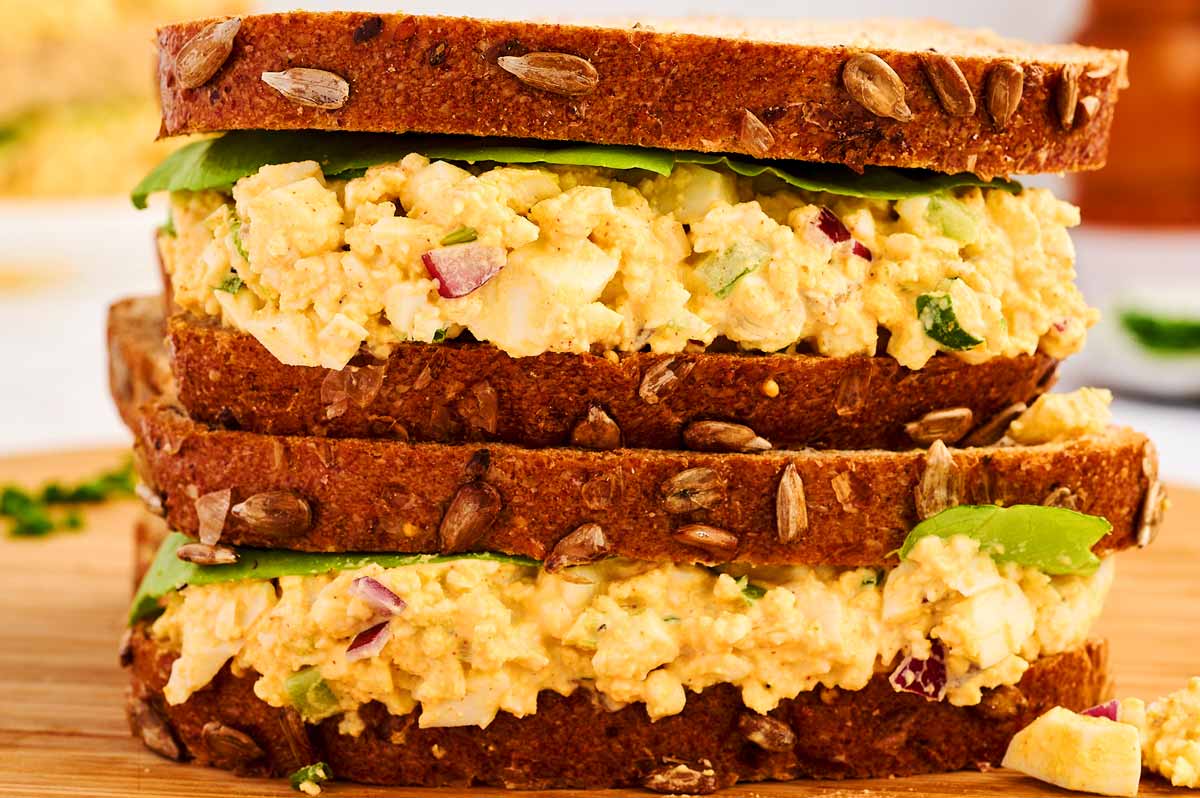 Egg salad sandwich from the front.