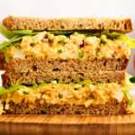 Egg salad sandwiches stacked.
