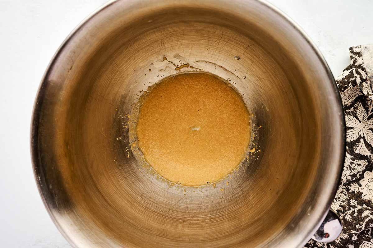 Yeast in mixer bowl.
