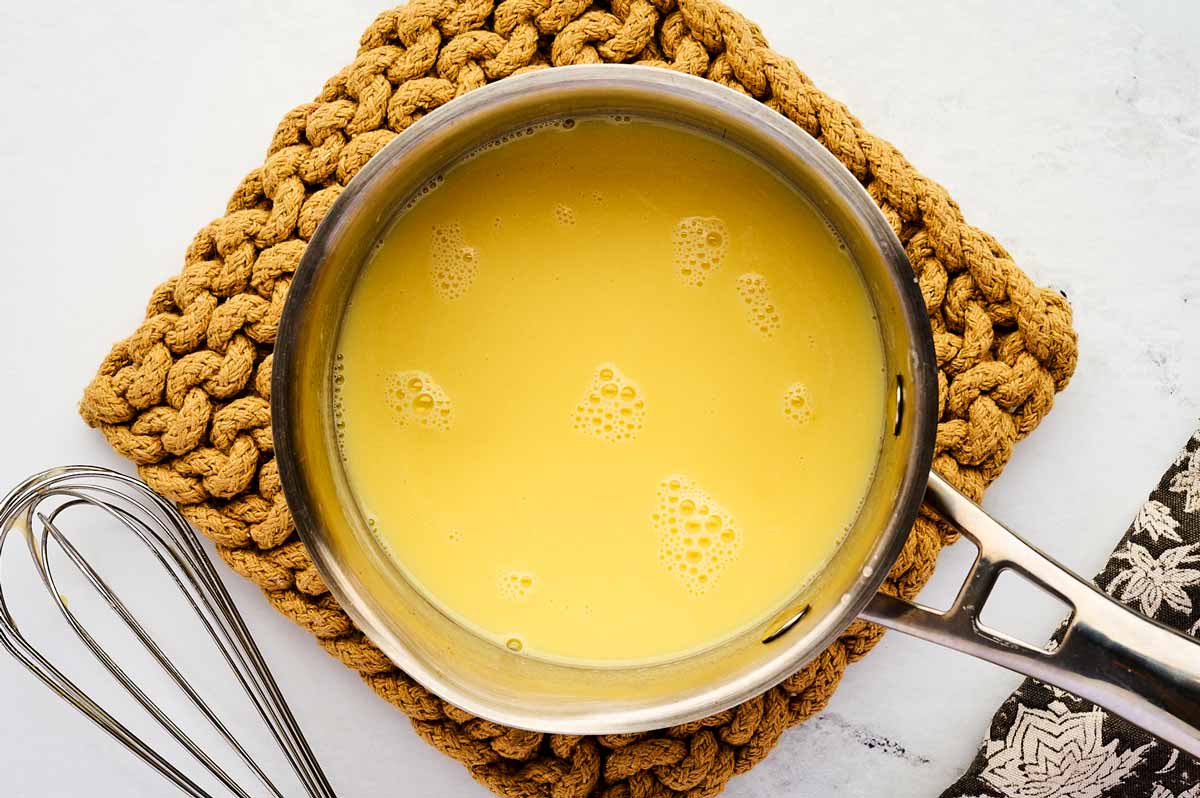 Milk and butter in saucepan.