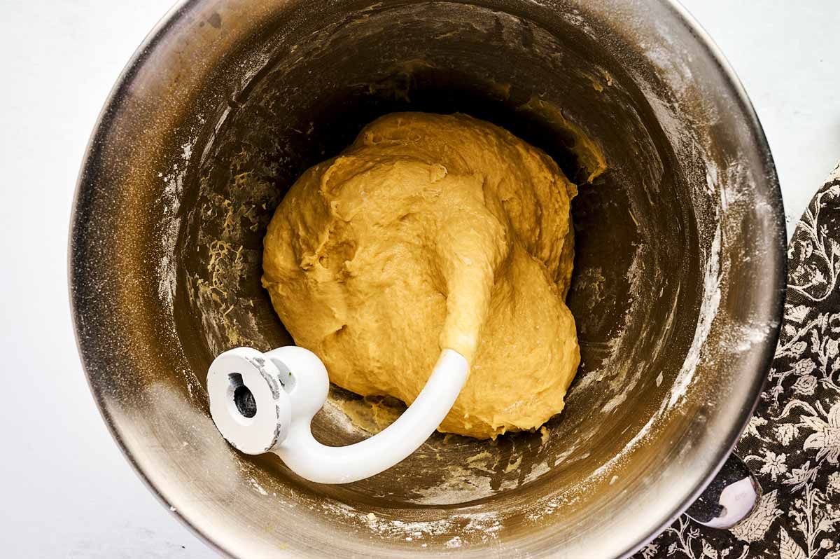 Bread dough after kneading in mixer.