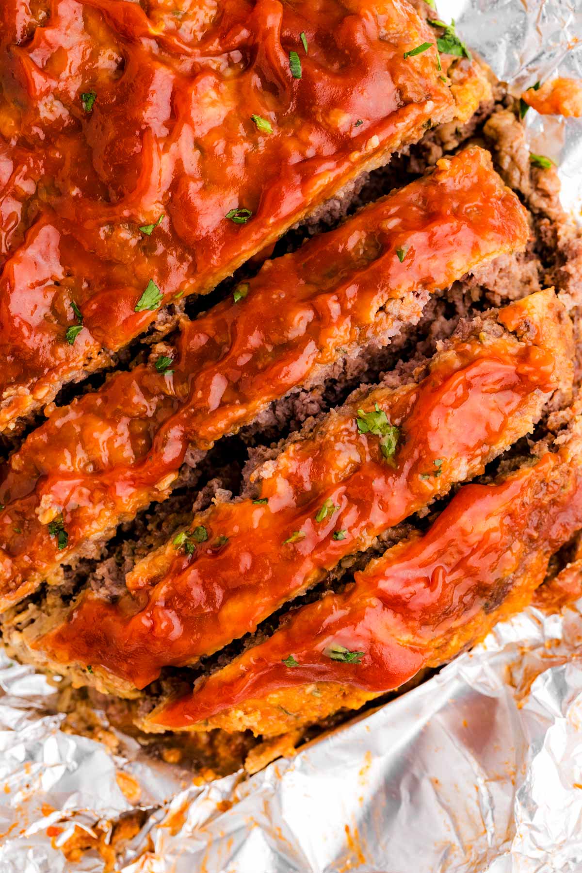 Sliced meatloaf close up.