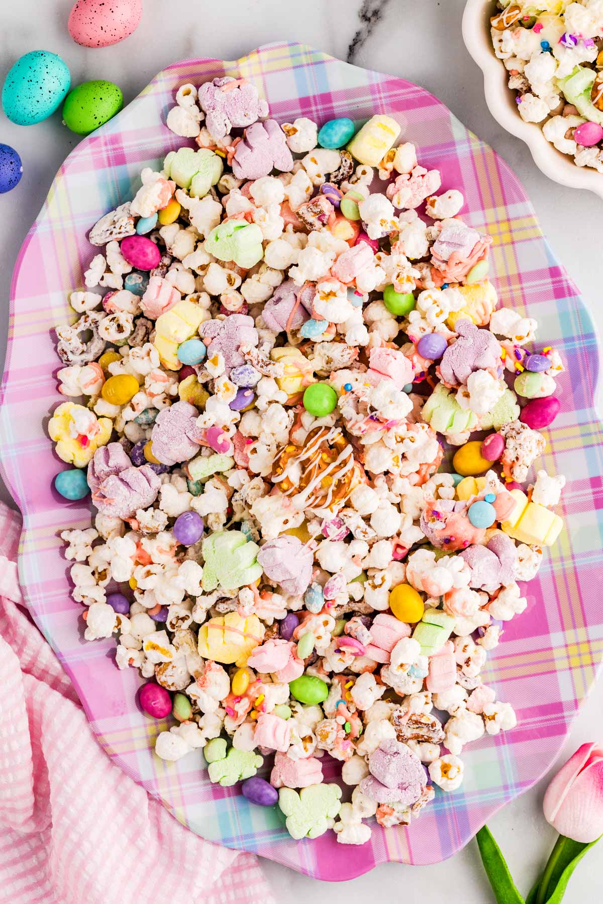 Platter with Easter Popcorn.