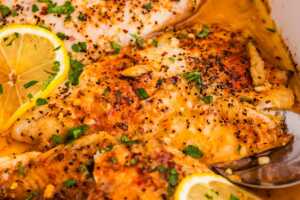Close up look of baked tilapia.