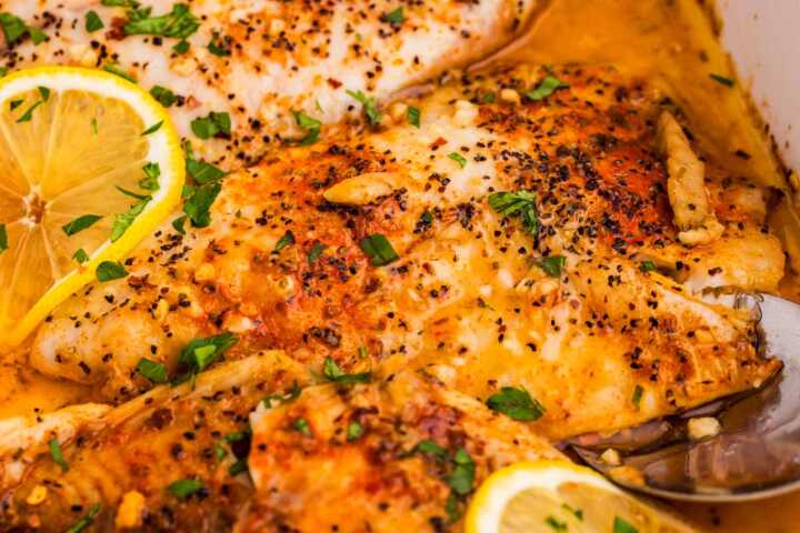 Close up look of baked tilapia.