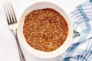 Spice rub in a small white bowl.