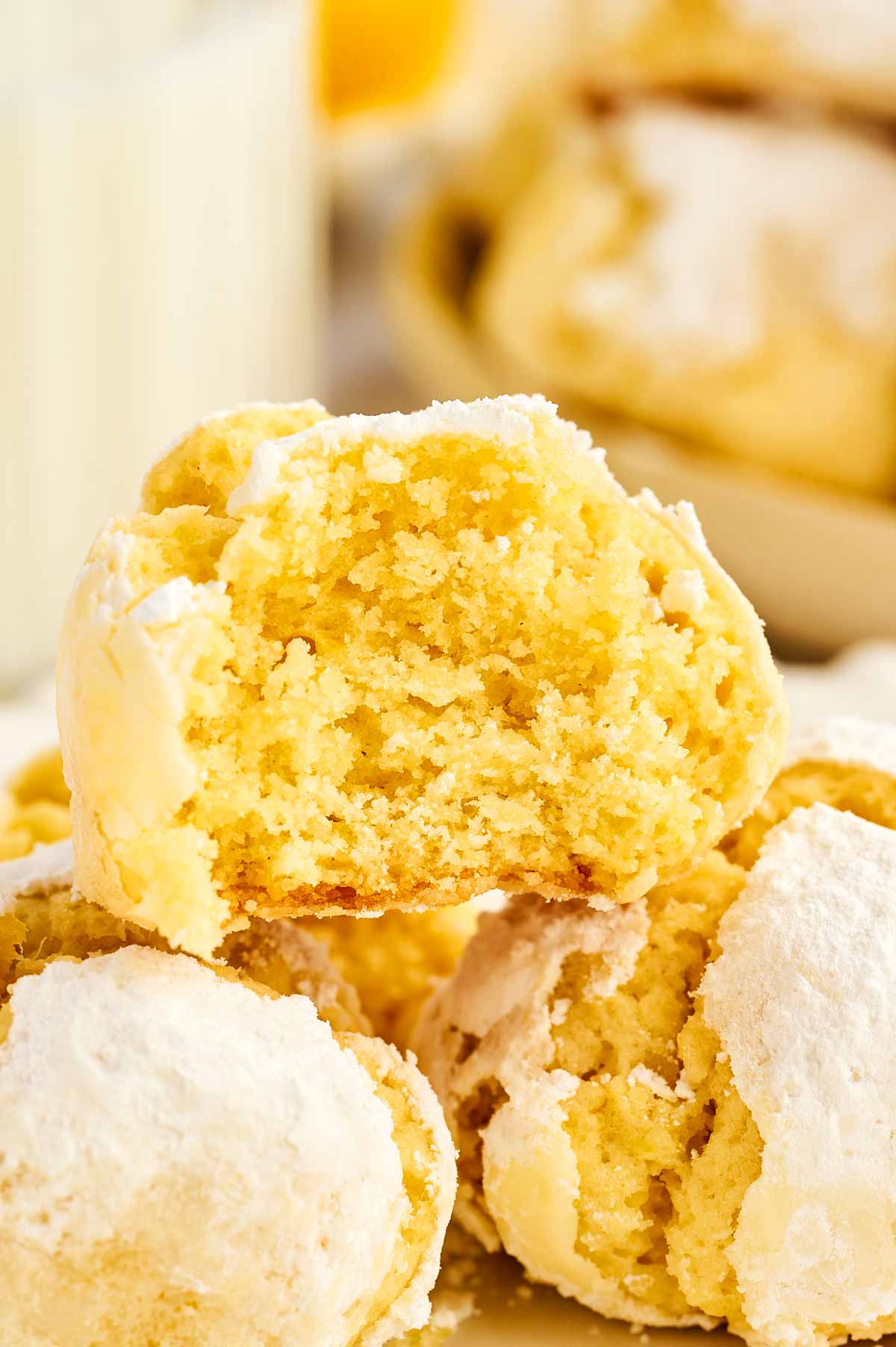 Close up of halved Lemon Crinkle Cookie.