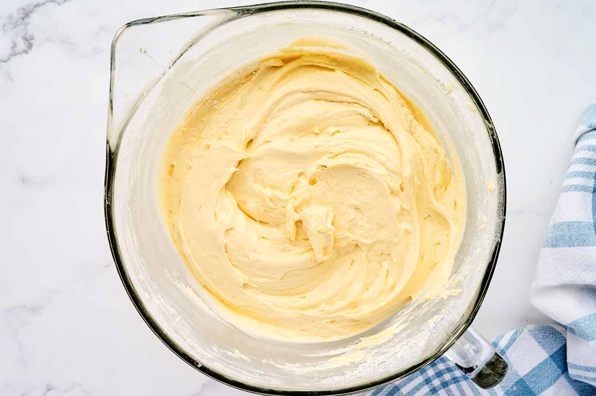 Vanilla batter in glass bowl.