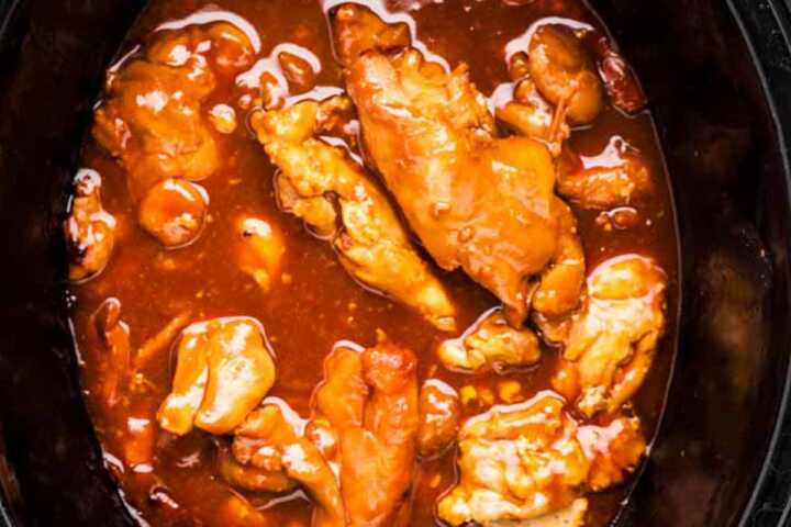 Slow cooked honey garlic chicken thighs.