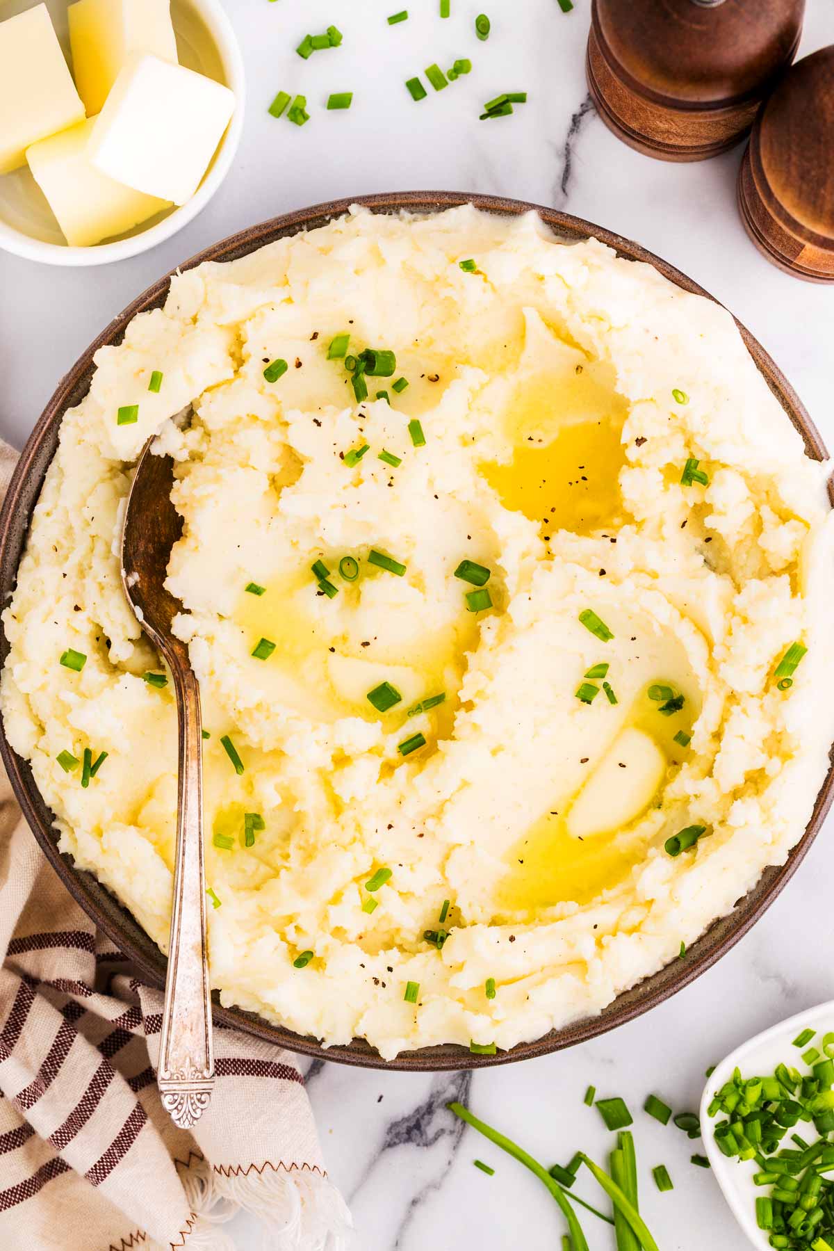 Serving mashed potatoes in a bowl.