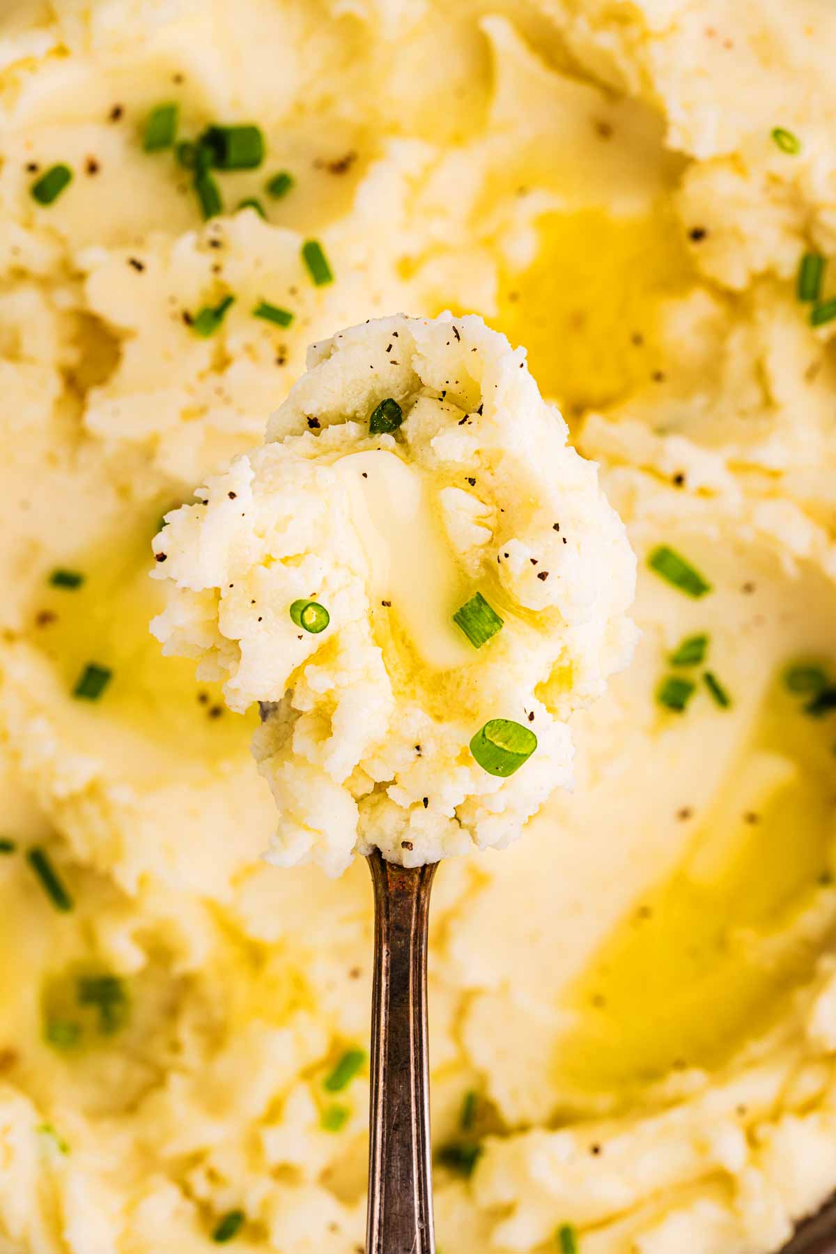 Spoon with sour cream mashed potatoes.