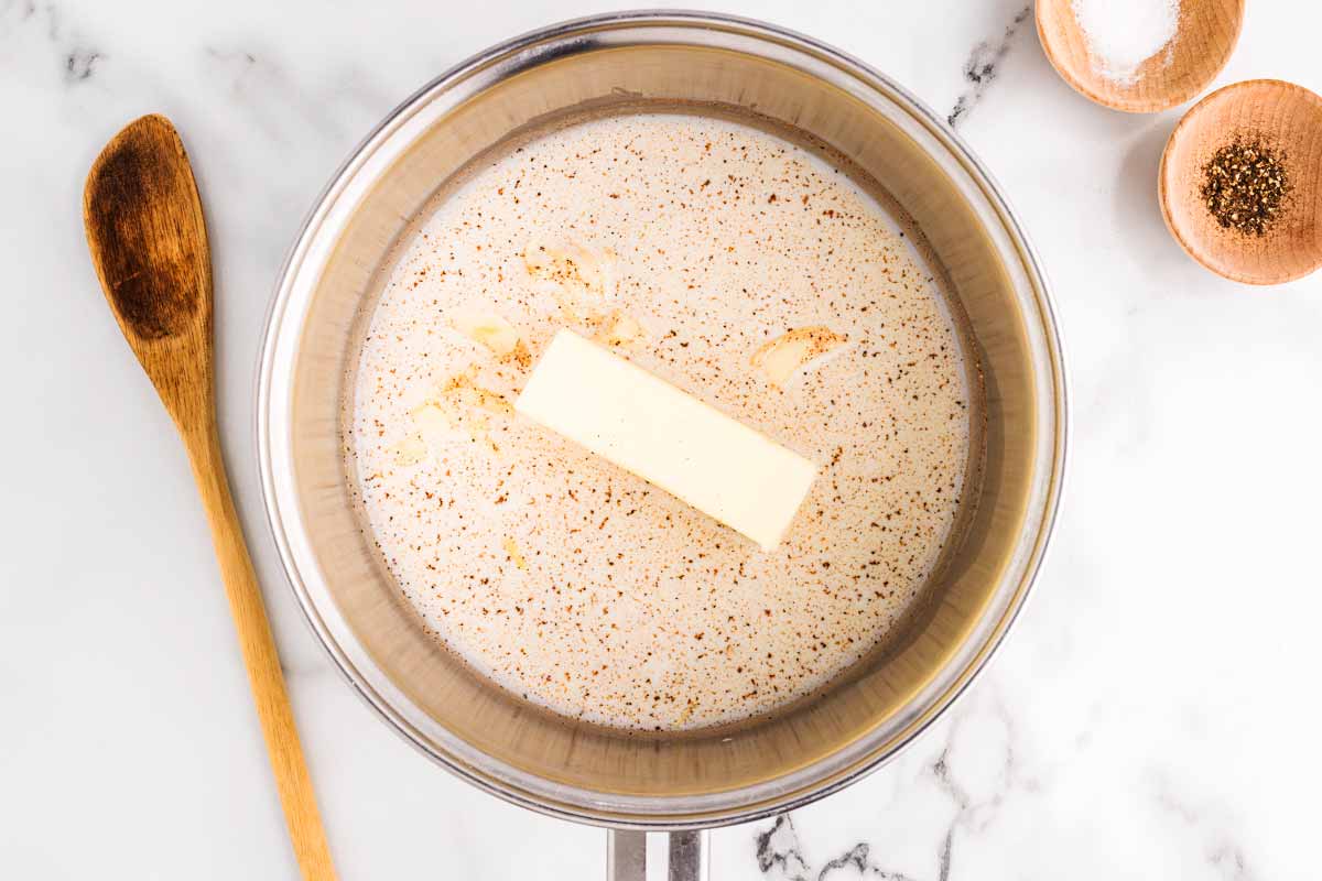 Milk and butter in a saucepan.