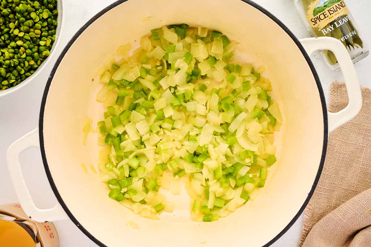 Sautéed aromatics in pot.