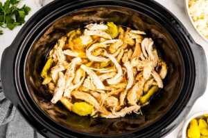 Serving Mississippi Chicken from a slow cooker.
