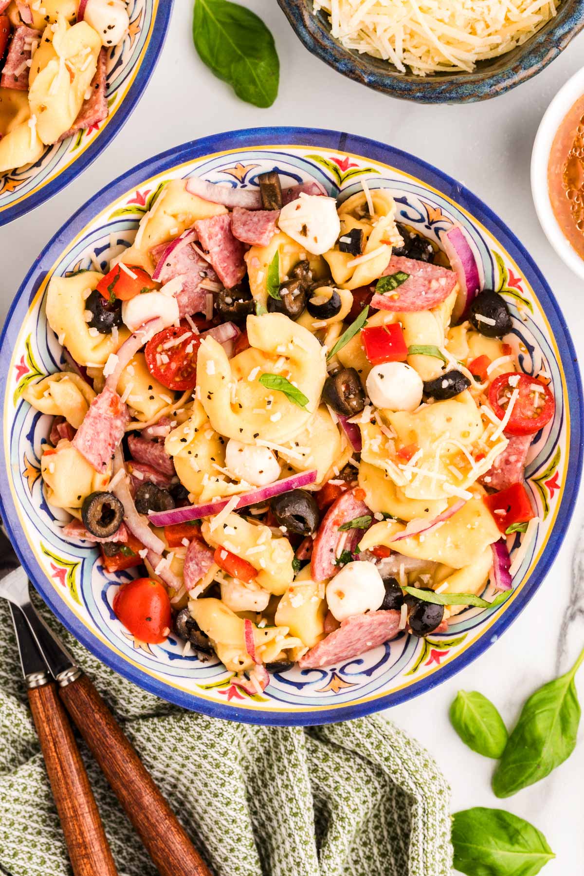 Bowl of Tortellini Pasta Salad.