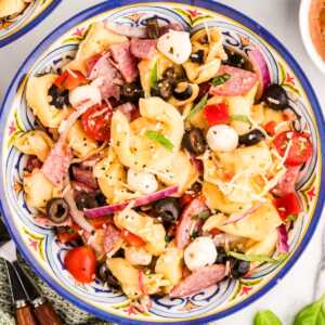 Bowl of Tortellini Pasta Salad.