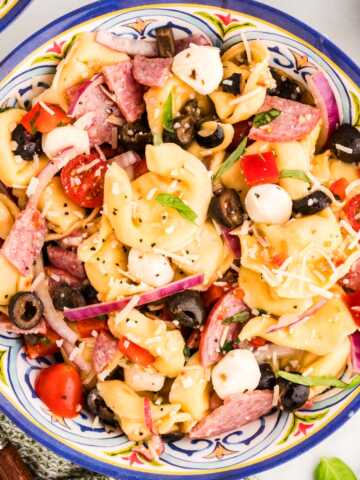 Bowl of Tortellini Pasta Salad.
