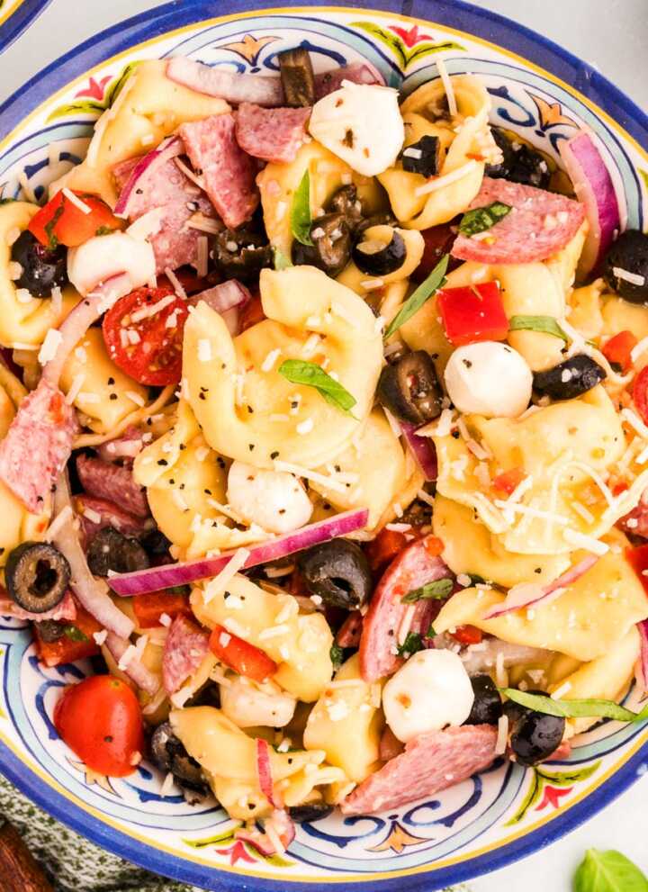 Bowl of Tortellini Pasta Salad.